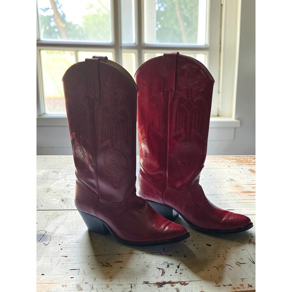 Vintage 90s Dolcis Red Lizard Print Western Boots – Women’s Size 8.5/9 (Snug) - Picture 6 of 12